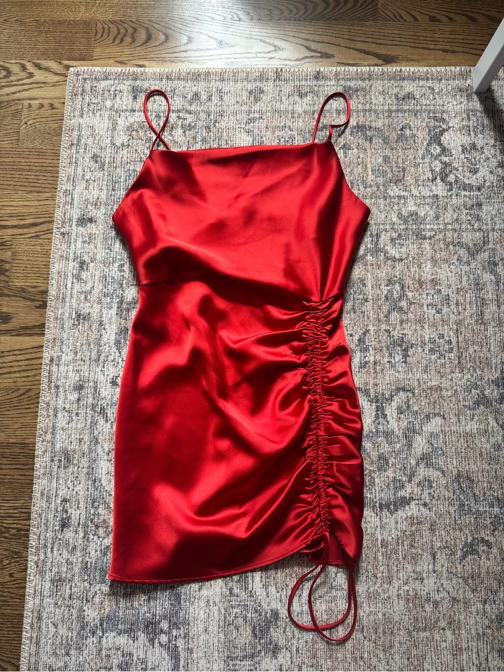 Zara Red Satin Ruched Slip Mini Dress